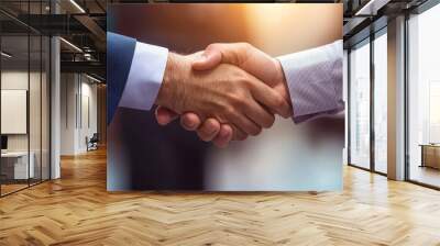 Close-up of two hands shaking in a professional business agreement. Wall mural