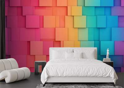 Colorful geometric background with vibrant gradient squares and textured depth. Wall mural