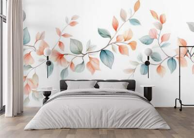 Elegant watercolor leaves in pastel colors, perfect for backgrounds and nature-themed designs. Ideal for invitations and decorations. Wall mural