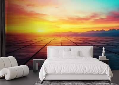 Vibrant sunset over a peaceful landscape with colorful skies and tranquil atmosphere, perfect for nature lovers and artists. Wall mural