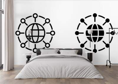 Digital technology icon set, social network, global connect on white background Wall mural