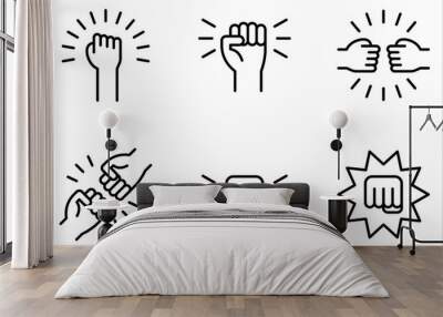 Fist Bump Isolated Line Icon set Style Design on white background Wall mural