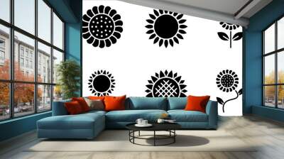 Sunflower icon set. Flat design icon collection isolated on black and white background. Wall mural