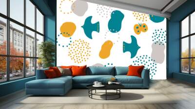 Cute hand drawn bird dot illustration orange Wall mural