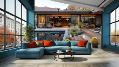 Resilient Desert Oasis Modern Home Embraces Cacti and Contemporary Style Wall mural