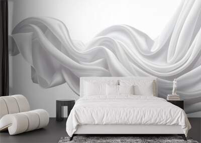 Flowing White Silk Fabric, Isolated on Black Wall mural