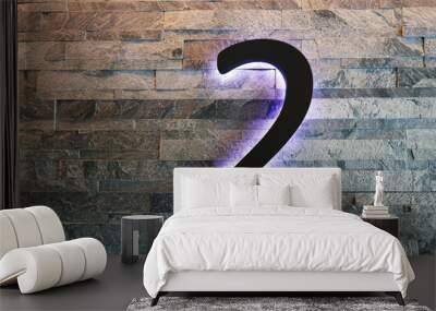 Dark  Neon Font with fluorescent purple tubes  Number 2 on the dark brown brick wall.  Night Show Alphabet. Wall mural