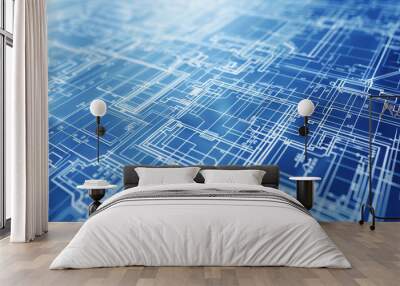 Abstract blue circuit board with lines and patterns, symbolizing technology and digital connections for background and design use. Wall mural