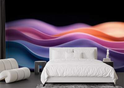 Colorful wavy patterns with gradients on a dark background, creating a fluid and modern visual appeal. Wall mural