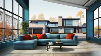 Modern luxury house with pool and city view Wall mural