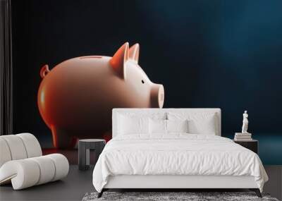 Piggy bank on a dark background, symbolizing saving and financial planning. Wall mural