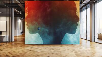 Two faces merging together in a smokey abstract. Wall mural