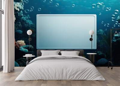 A serene underwater scene featuring vibrant coral and bubbles, with a blank space for text or graphics overlay. Wall mural