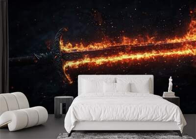 Inferno Blade - Fiery Medieval Sword of Power in Epic Fantasy Style Wall mural