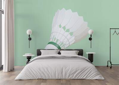 Badminton shuttlecock floating on the side 3D Render for badminton competition isolated on green  background ,with clipping path, illustration 3D Rendering Wall mural