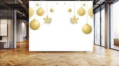 Gold  Christmas balls with star and Golden ribbons , isolated on white  background in Christmas holiday ,Vector illustration EPS 10 Wall mural