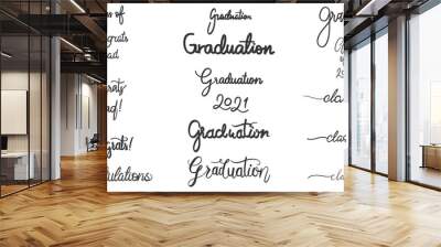 Graduation drawn calligraphy set in congratulations isolated on white background, Vector illustration EPS 10 Wall mural