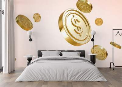 Realistic Gold coins explosion isolated on background, 3D Rendering illustration Wall mural