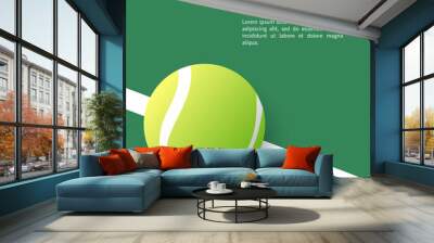 Tennis ball on the white line in the green tennis court , Illustrations for use in online sporting events , Illustration Vector  EPS 10 Wall mural