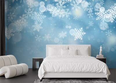 White snowflake Bokeh backgrounds  on blue backgrounds in Christmas Holiday  , illustration wallpaper Wall mural