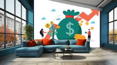 Money saving ideas for business people Money tree growing on a big money bag flat design style vector illustration Wall mural