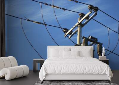 Electricity pole in blue sky, electricity concept Wall mural