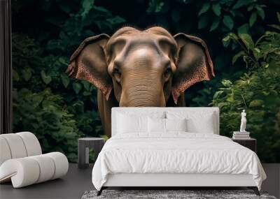 A portrait with elephant front face. Wall mural