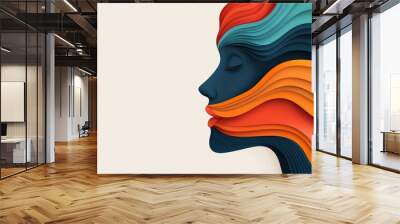 Abstract head filled with colorful swirling lines, representing business ideas and innovation, creative thinking, concept development Wall mural