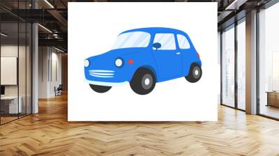 Blue cartoon car vector. Vehicle or automobile in flat style isolated on white background. Hand drawing cute colorful car. vector illustration Wall mural