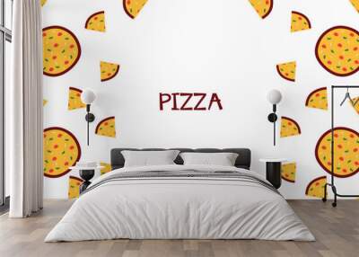 Pizza background. whole and pieces of pizza background with space for text. Background for restaurant identity, packaging, menu design etc. Vector illustration eps10 Wall mural