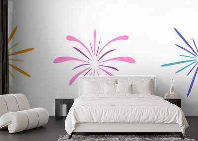 Set of fireworks on white. Flat lines vector firework, new year linear festival salut. Celebration vector illustration. vector eps10 Wall mural