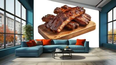 BBQ Ribs served on cutting board, transparent background Wall mural