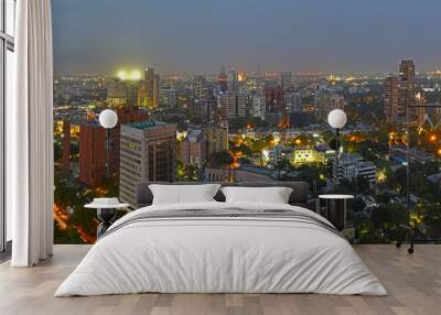  Aerial View of the city skyline at night central New Delhi India. Wall mural