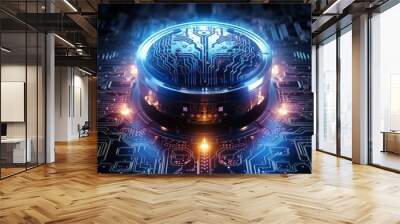 Artificial intelligence brain circuit pattern neon lights Wall mural