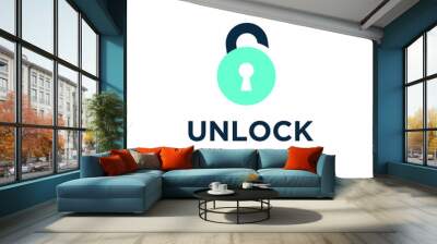 Modern Open Padlock / Unlocked / Unlock Logo design template Wall mural