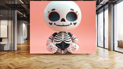 3D Illustration of a Cute Halloween Skeleton. Wall mural