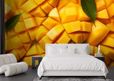 Fresh mango slice background on white background Wall mural