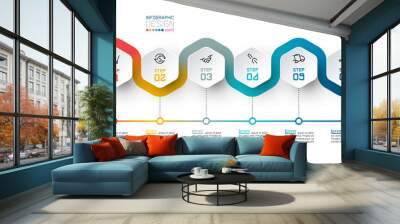 Hexagon label with color line linked infographics. Wall mural