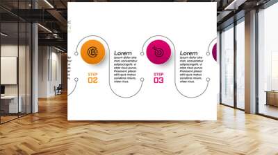 Line and circle 4-step design for presentation or communication of various processes. infographic design. Wall mural