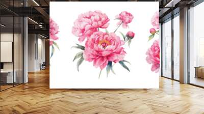 Peony pink flowers watercolor isolated on white background. Set of beautiful flower for wedding and invitation vector illustration Wall mural