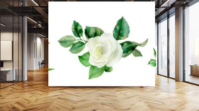 Watercolor bouquet of white roses png. Template for use as greeting card, invitation for wedding, birthday and other celebration. Vector botanical watercolor illustration. Wall mural