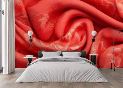 Elegant coral fabric with floral texture and drape Wall mural