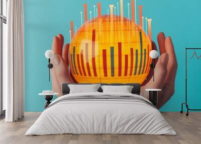 Hands holding a vibrant data visualization globe Wall mural