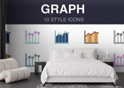 Graph 10 style universal icons, line, outline, simple, flat, filled, two coloured, gradient elements Wall mural