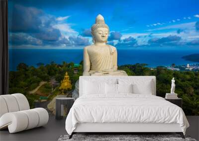 blue sky and blue ocean are on the back of phuket big buddha. Wall mural