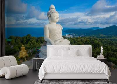 blue sky and blue ocean are on the back of Phuket Big Buddha. Wall mural