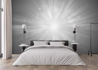 Grey glitter sparkles rays lights bokeh Festive Elegant abstract background. Wall mural