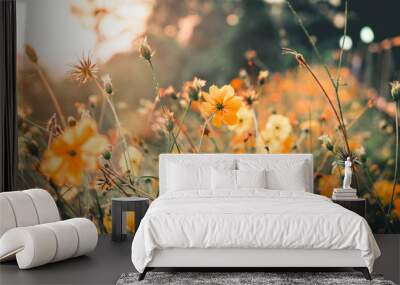 Yellow flower nature in the morning.Vantage or retro tone. Wall mural