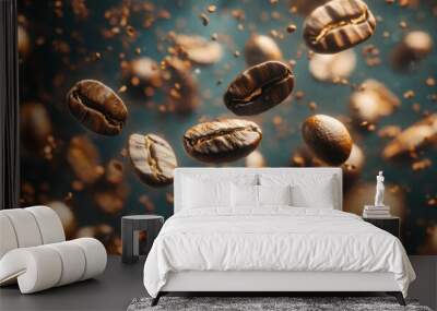 Levitating Coffee Beans with Glitch Art Effect Wall mural