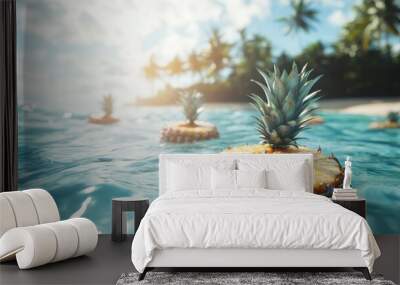 Pineapples Floating in Clear Tropical Waters Wall mural